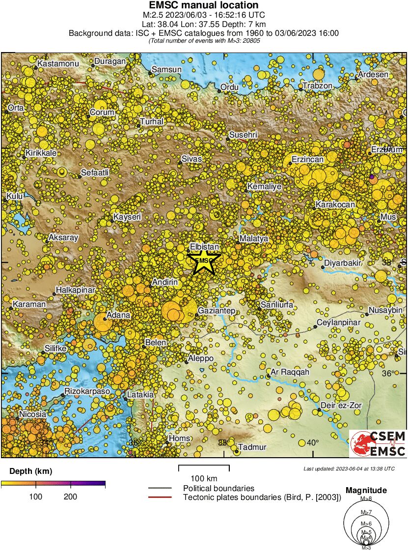 regional depth historical seismicity