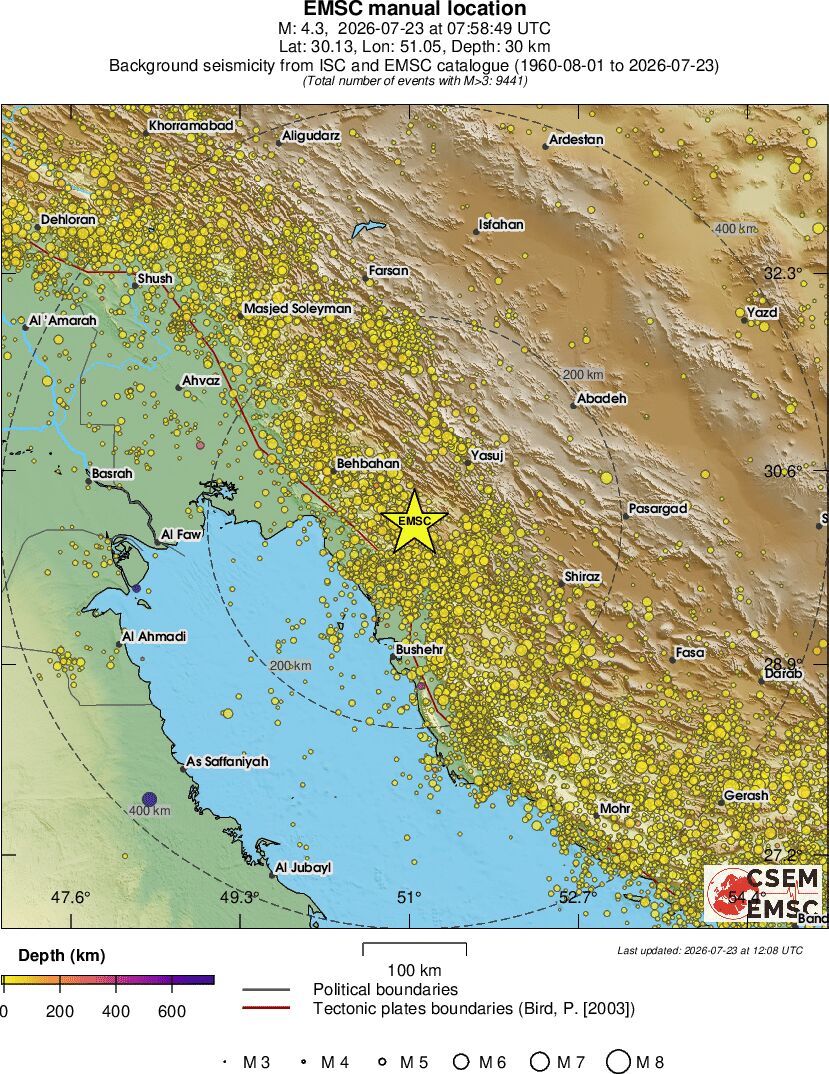 regional depth historical seismicity