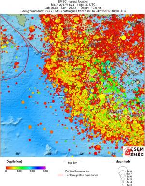 regional depth historical seismicity