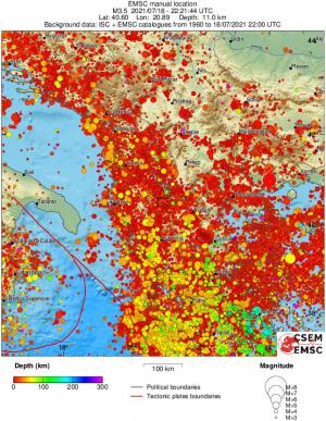 regional depth historical seismicity