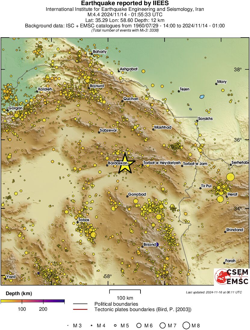 regional depth historical seismicity