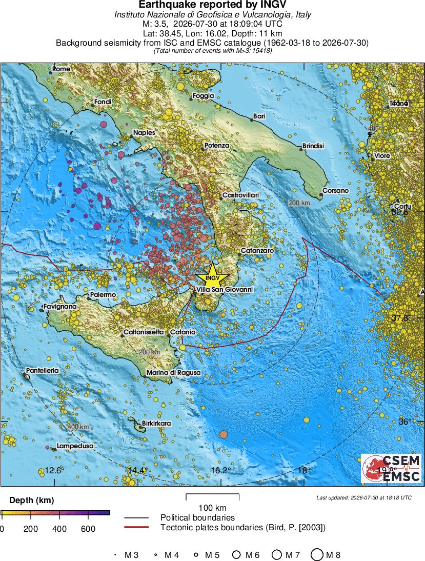 regional depth historical seismicity