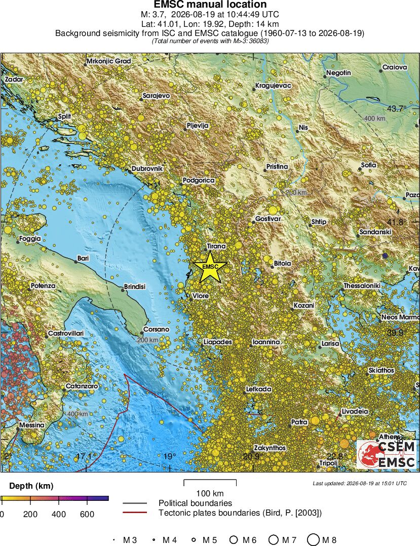 regional depth historical seismicity