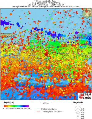 regional depth historical seismicity