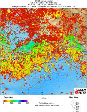 regional depth historical seismicity