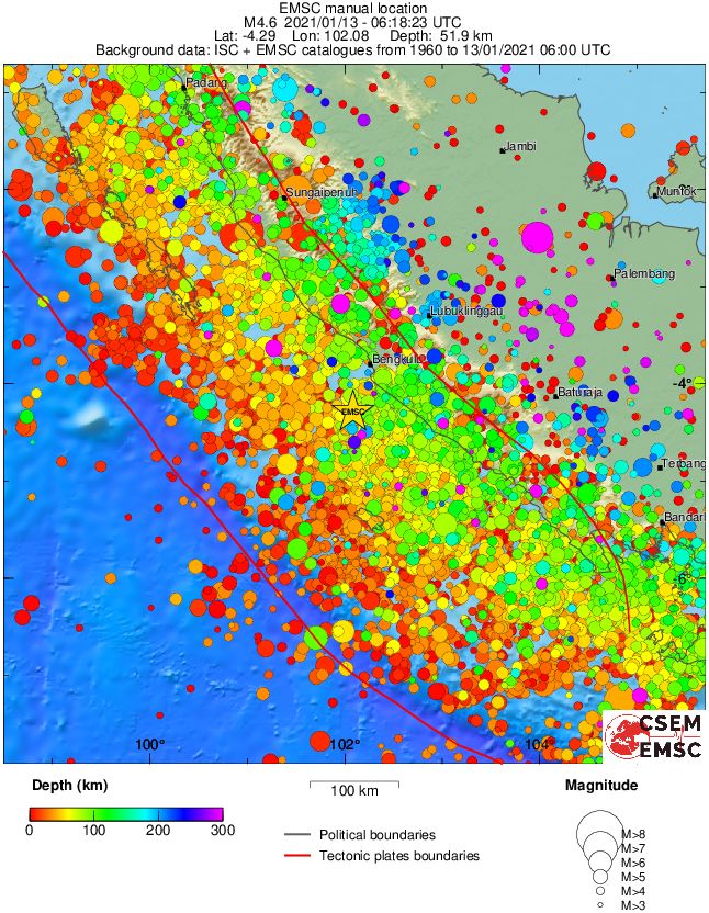 regional depth historical seismicity