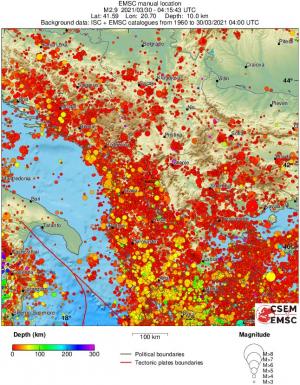 regional depth historical seismicity