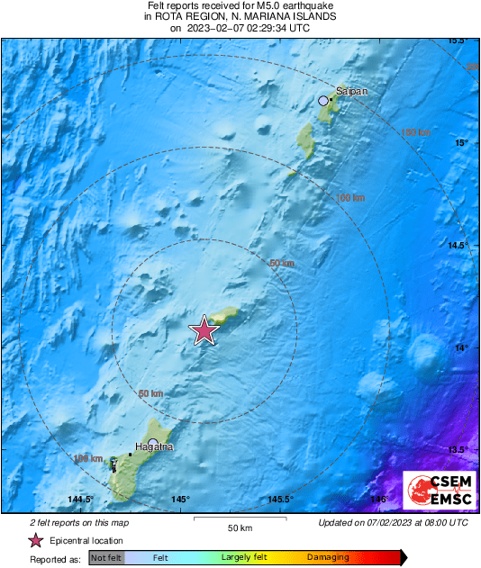 Earthquake - Magnitude 5.0 - ROTA REGION, N. MARIANA ISLANDS - 2023 ...