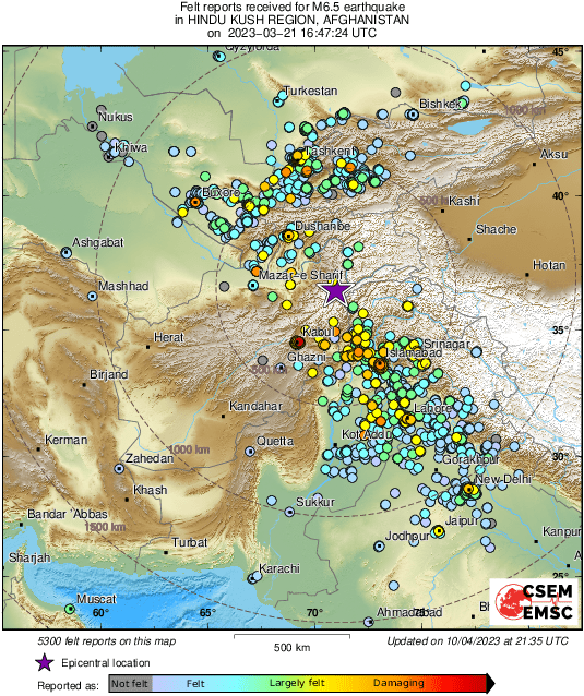 Earthquake - Magnitude 6.5 - HINDU KUSH REGION, AFGHANISTAN - 2023 ...